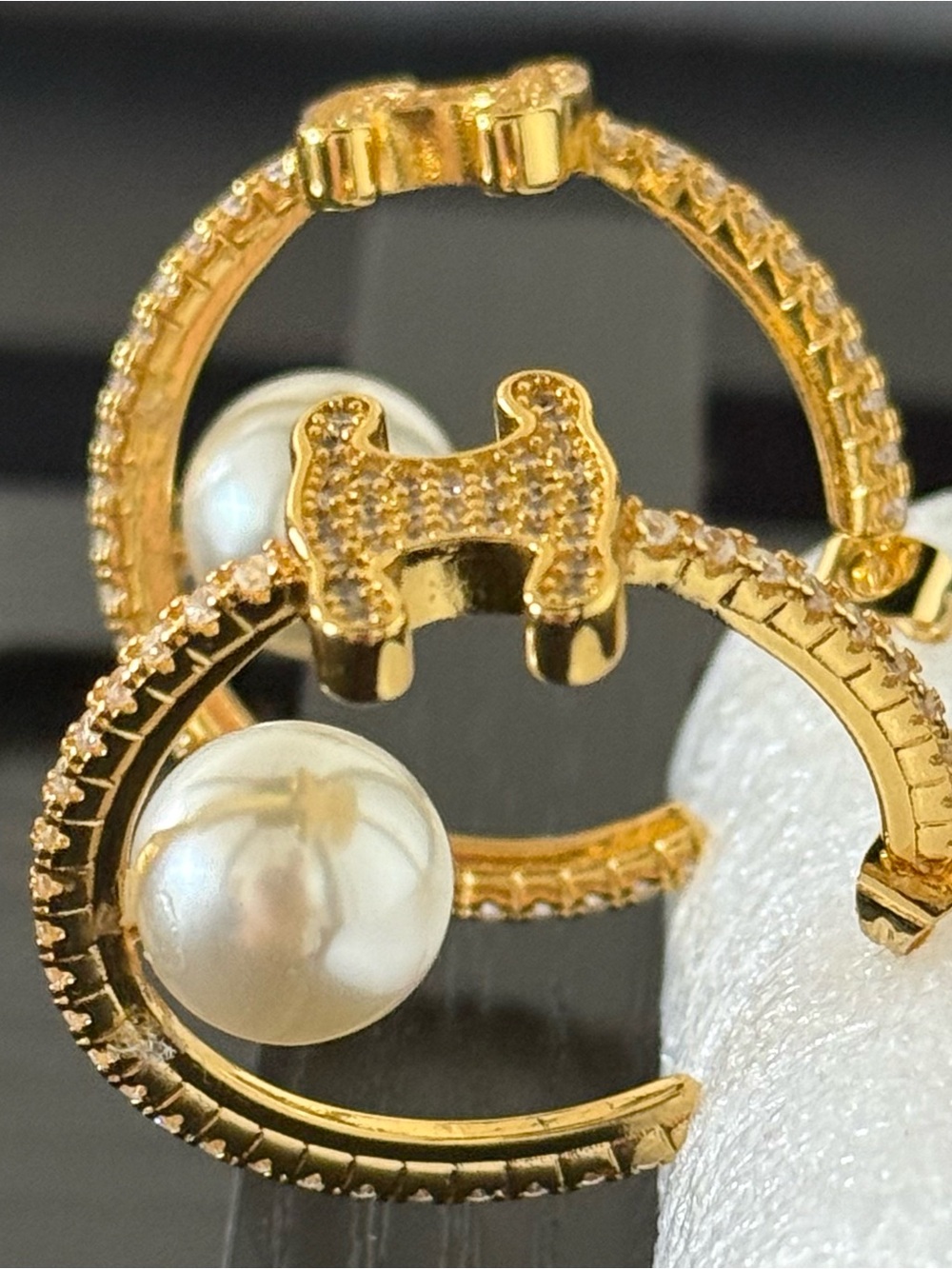 Gold Tone Pearl Hoop Earrings